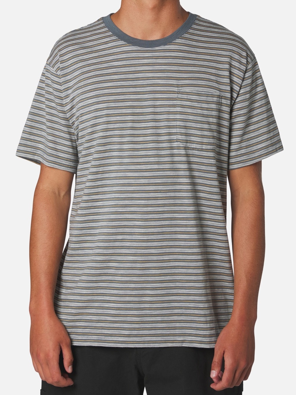 NWT Katin Striped Pocket Tee in Navy and Gray with Contrast Collar